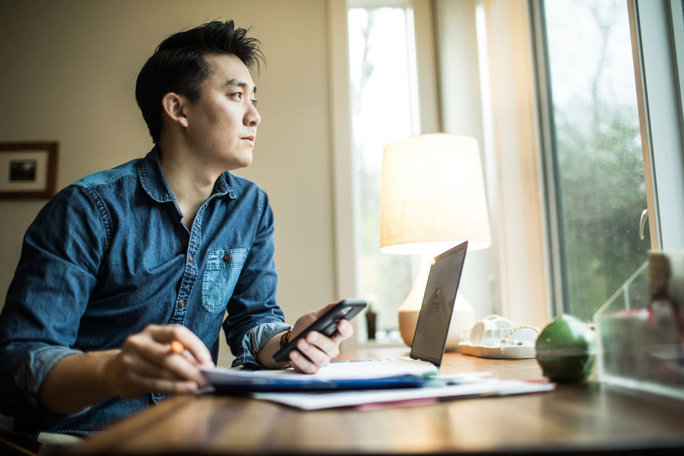 Male worker at his desk